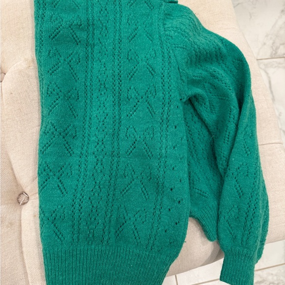 Green Pointelle Sweater with Ruffle Detail - Picture 4 of 4
